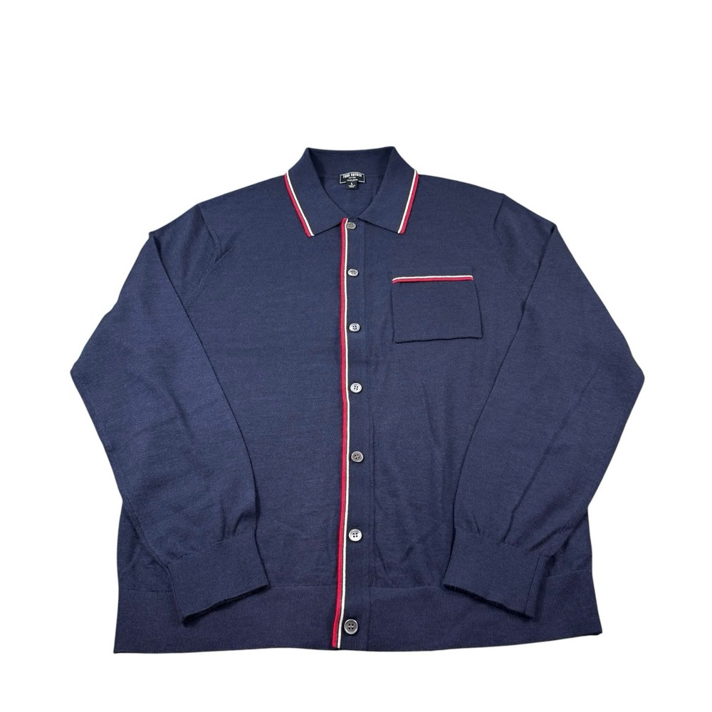 Todd Snyder Navy Blue Red Tipped Italian Merino Wool L/S Button Front Size Large